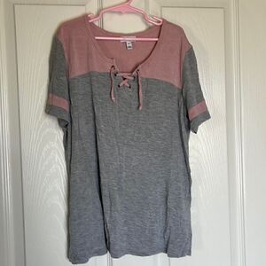 🌟B1G1 free Love fire lace up short sleeve top size xl